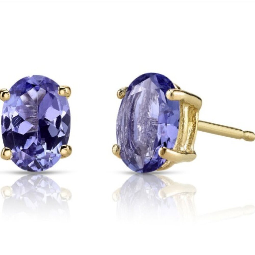 Tanzanite gemstone earrings 14k yellow gold